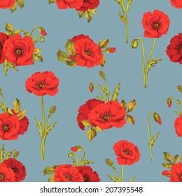 Beautiful seamless floral pattern, flower vector illustration. Elegance wallpaper with of  poppy on floral background. Decorative Beautiful vector illustration texture. 