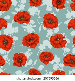 Beautiful seamless floral pattern, flower vector illustration. Elegance wallpaper with of  poppy on floral background. Decorative Beautiful vector illustration texture. 