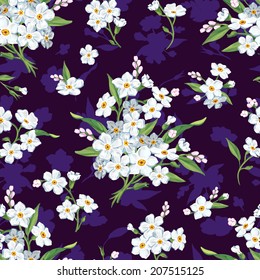 Beautiful seamless floral pattern, flower vector illustration. Abstract Elegance vector illustration texture with forget-me-not. Decorative Beautiful vector illustration texture. 