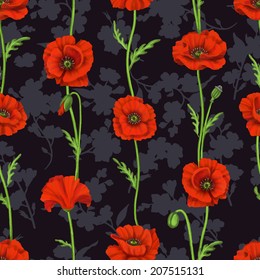 Beautiful seamless floral pattern, flower vector illustration. Elegance wallpaper with of  poppy on floral background. Decorative Beautiful vector illustration texture. 