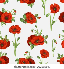 Beautiful seamless floral pattern, flower vector illustration. Elegance wallpaper with of  poppy on floral background. Decorative Beautiful vector illustration texture. 