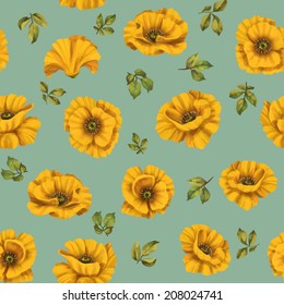 Beautiful seamless floral pattern, flower vector illustration. Elegance wallpaper with of  poppy on floral background. Decorative Beautiful vector illustration texture. 