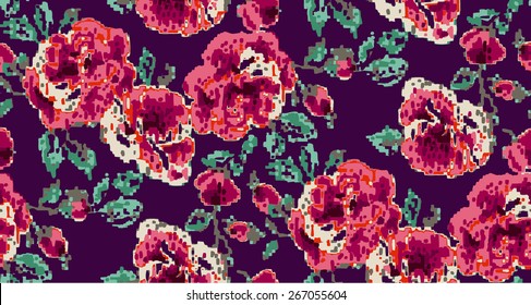Beautiful seamless floral pattern, flower vector illustration. Elegance wallpaper with of pink roses on floral background