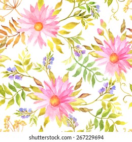 Beautiful seamless floral pattern. Flower vector background. Watercolor painting