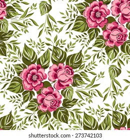 Beautiful seamless floral pattern, flower vector illustration. Elegance wallpaper with of pink roses on floral background.