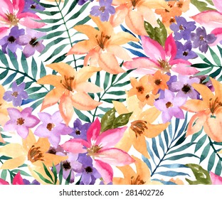 Beautiful seamless floral pattern. Flower vector background. Watercolor painting