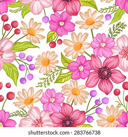 Beautiful seamless floral pattern. Flower vector background.