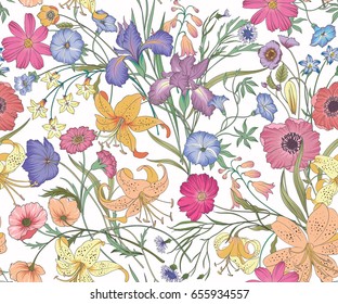 Beautiful seamless floral pattern . Flower vector illustration. Field of flowers