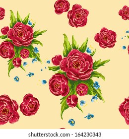 Beautiful seamless floral pattern.  pattern with flowers, hand drawing. Elegance wallpaper with of pink roses on floral background.