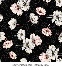 Beautiful seamless floral pattern with intricate botanical details, perfect for textiles, wallpapers, packaging, and digital prints