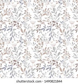 Beautiful Seamless Floral Pattern For Kids. Pattern  With Leaf Silhouette And Flowers For Textile Design And Fabrics