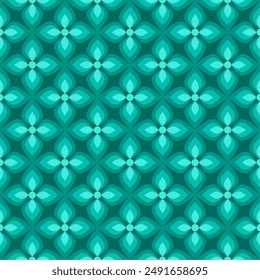 Wunderschönes nahtloses Blumenmuster, mit geschichteten vierblättrigen Formen in türkisfarbenen Gradientenfarben. Geeignet für verschiedene Designzwecke von Textilien, Fliesen, Bildschirmhintergründen, Hintergründen usw.