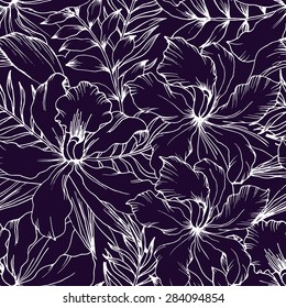 Beautiful seamless floral pattern on black background. Flower vector background.