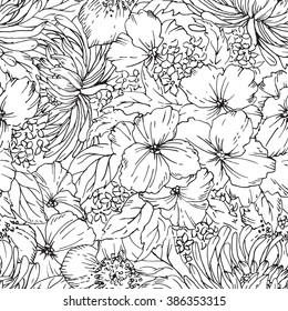 Beautiful seamless floral pattern on white background. Flower vector background.