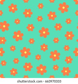 Beautiful Seamless floral pattern with orange flowers on a teal background. Vintage wallpaper. Can be used for Wallpapers, wrapping paper, textile. Vector illustration.