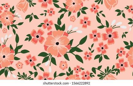 Beautiful seamless floral pattern, ornate color peach flower.