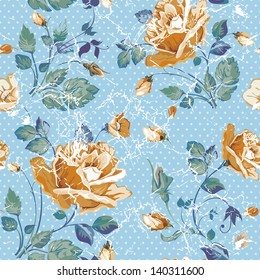 Beautiful seamless floral pattern, pink roses on floral background, vector illustration
