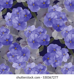 Beautiful seamless floral pattern with purple phlox on dark blue background.Vector illustration.