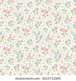 Beautiful seamless floral pattern with small flowers. Cute flower pattern background. Ditsy print. Liberty style. Tiny flower surface design. Hand draw pattern. Ditsy floral for fashion,  fabric decor