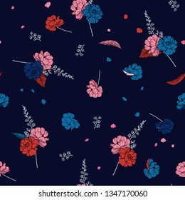 Beautiful Seamless Floral Pattern in vector illustration design for fashion,fabric,web,wallpaper and all prints on navy blue background color