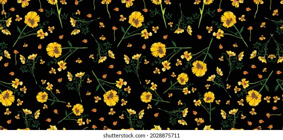 Beautiful seamless floral pattern with watercolor hand drawn. vector design for fashion, fabric, wallpaper and all prints on background earth tone color.