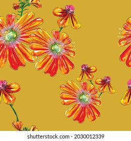 Beautiful seamless floral pattern with watercolor hand drawn. vector design for fashion, fabric, wallpaper and all prints on background earth tone color.