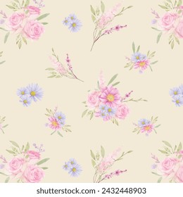 Beautiful seamless floral pattern with watercolor effect. Flower vector illustration