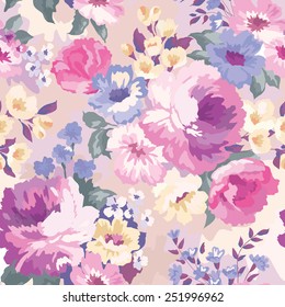 Beautiful seamless floral pattern with watercolor background. Flower vector illustration.