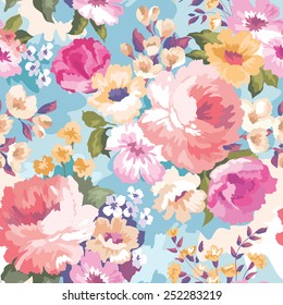 Beautiful seamless floral pattern with watercolor background. Flower vector illustration