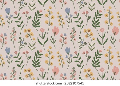 Beautiful seamless floral pattern with watercolor summer flowers. Stock illustration. Vector seamless wild floral pattern on a transparency background. Cute template for swatch.
