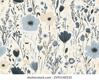 Beautiful seamless floral pattern with watercolor summer flowers. Stock illustration.