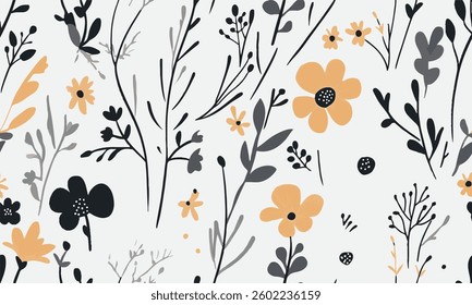 Beautiful seamless floral pattern with watercolor summer flowers. Stock illustration.