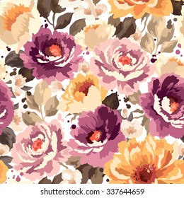 Beautiful seamless floral pattern with watercolor effect. Flower vector illustration