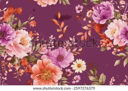 Beautiful seamless floral pattern with watercolor background. Flower vector illustration.