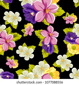 beautiful seamless floral pattern. For your design of fabrics, prints, clothing, printed matter. Postcards, greeting cards, birthday invitations, wedding, Valentine's day, party Vector illustration