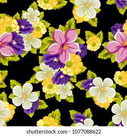 beautiful seamless floral pattern. For your design of fabrics, prints, clothing, printed matter. Postcards, greeting cards, birthday invitations, wedding, Valentine's day, party Vector illustration