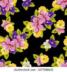 beautiful seamless floral pattern. For your design of fabrics, prints, clothing, printed matter. Postcards, greeting cards, birthday invitations, wedding, Valentine's day, party Vector illustration