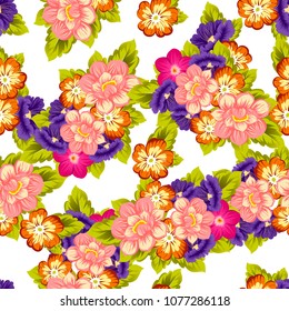 Beautiful seamless floral pattern. For your fabric design, clothing, printed matter. Postcards, greeting cards and invitations for birthday, wedding, Valentine's day, party. Vector illustration