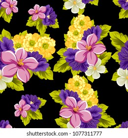 beautiful seamless floral pattern. For your design of fabrics, prints, clothing, printed matter. Postcards, greeting cards, birthday invitations, wedding, Valentine's day, party Vector illustration