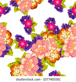 Beautiful seamless floral pattern. For your fabric design, clothing, printed matter. Postcards, greeting cards and invitations for birthday, wedding, Valentine's day, party. Vector illustration