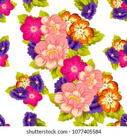 Beautiful seamless floral pattern. For your fabric design, clothing, printed matter. Postcards, greeting cards and invitations for birthday, wedding, Valentine's day, party. Vector illustration