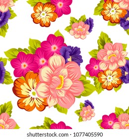 Beautiful seamless floral pattern. For your fabric design, clothing, printed matter. Postcards, greeting cards and invitations for birthday, wedding, Valentine's day, party. Vector illustration