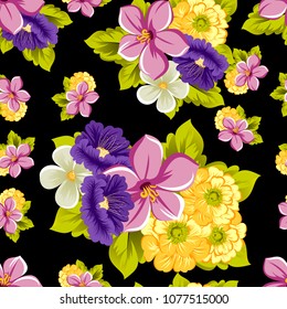 beautiful seamless floral pattern. For your design of fabrics, prints, clothing, printed matter. Postcards, greeting cards, birthday invitations, wedding, Valentine's day, party Vector illustration