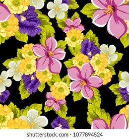 beautiful seamless floral pattern. For your design of fabrics, prints, clothing, printed matter. Postcards, greeting cards, birthday invitations, wedding, Valentine's day, party Vector illustration