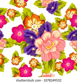 Beautiful seamless floral pattern. For your fabric design, clothing, printed matter. Postcards, greeting cards and invitations for birthday, wedding, Valentine's day, party. Vector illustration