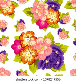 Beautiful seamless floral pattern. For your fabric design, clothing, printed matter. Postcards, greeting cards and invitations for birthday, wedding, Valentine's day, party. Vector illustration