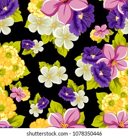 beautiful seamless floral pattern. For your design of fabrics, prints, clothing, printed matter. Postcards, greeting cards, birthday invitations, wedding, Valentine's day, party Vector illustration