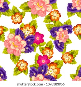 Beautiful seamless floral pattern. For your fabric design, clothing, printed matter. Postcards, greeting cards and invitations for birthday, wedding, Valentine's day, party. Vector illustration