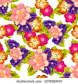 Beautiful seamless floral pattern. For your fabric design, clothing, printed matter. Postcards, greeting cards and invitations for birthday, wedding, Valentine's day, party. Vector illustration