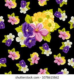 beautiful seamless floral pattern. For your design of fabrics, prints, clothing, printed matter. Postcards, greeting cards, birthday invitations, wedding, Valentine's day, party Vector illustration